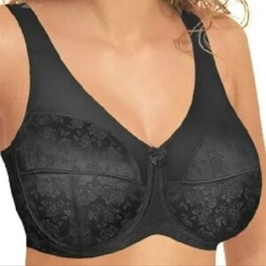 Cortland Intimates 7101 Full Figure Black Jacquard Unlined Underwire Bra, 44DD